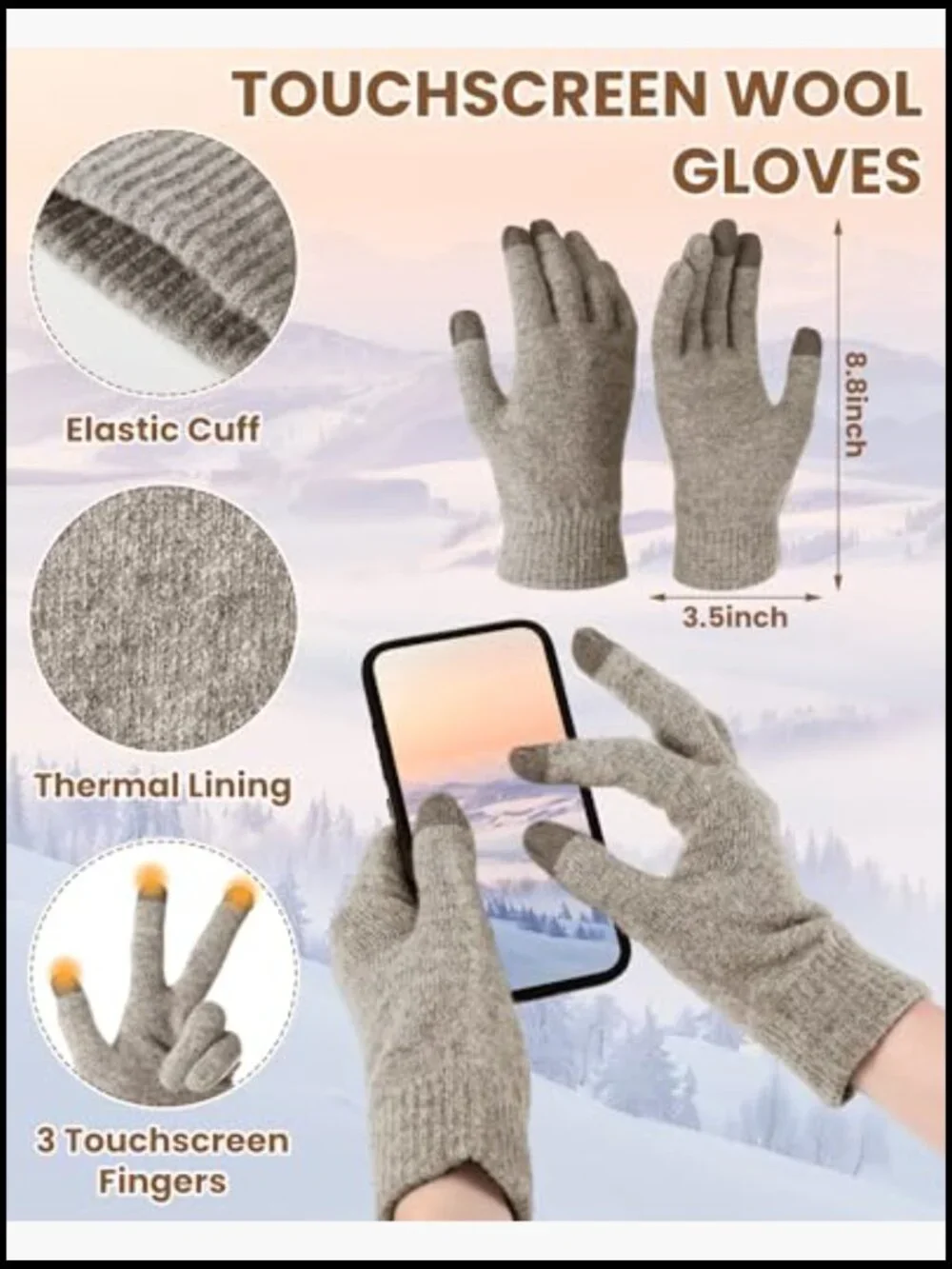 3-Piece Wool Hat Gloves Socks Set with Touchscreen